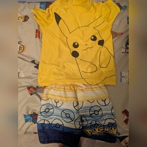 Pokemon Pikachu Swim Trunks and Rashguard Set
